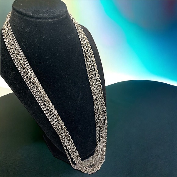 Stainless Steel 3 Strands of 2 Types Chain 25" Length Necklace! - Picture 1 of 6